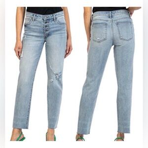 Kut from the Kloth Reese High Rise Fab Ab Ankle Straight Leg Raw Hem Size 6